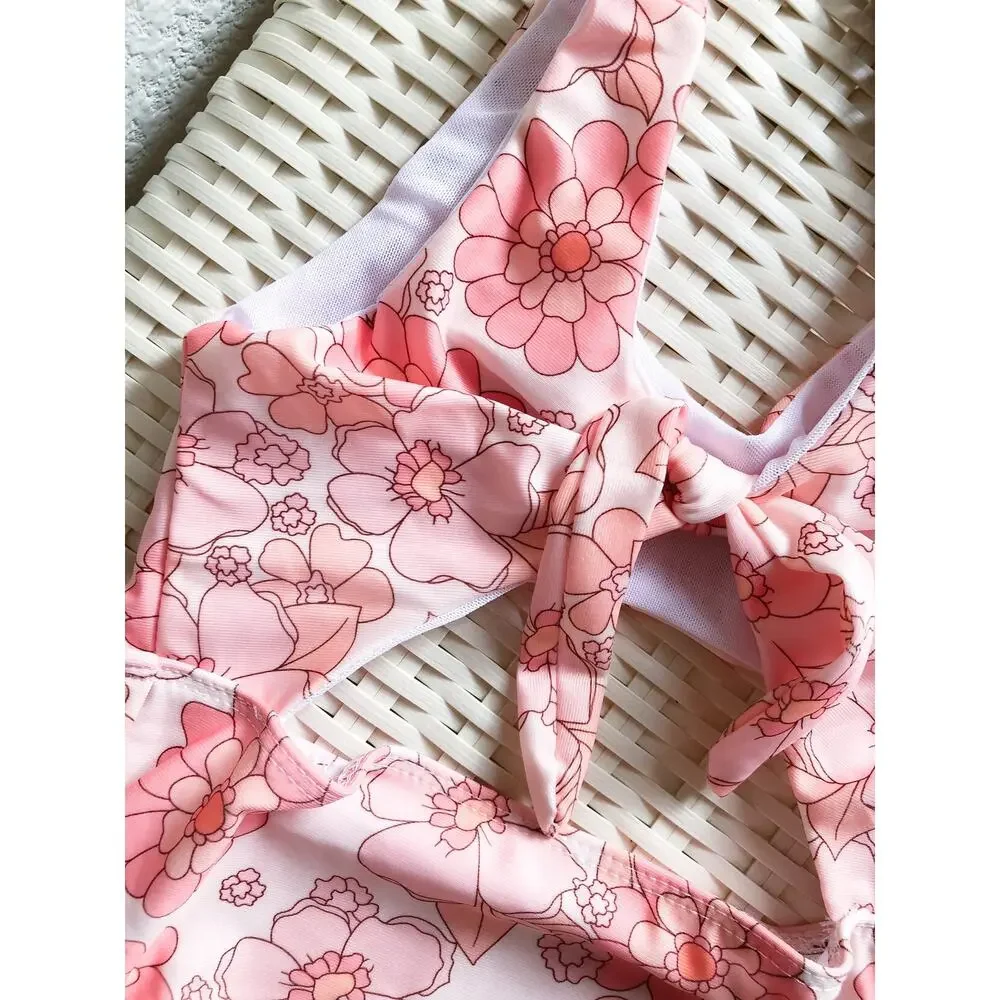 Chasing Sun Beams Boho Floral Tie Front Swimsuit 3/4